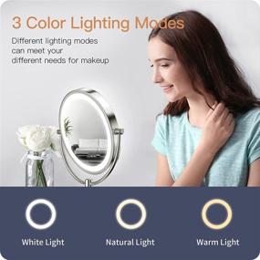 img 1 attached to 💄 Benbilry 8-inch LED Lighted Makeup Mirror with 3 Color Lighting Modes, 1X/10X Magnification, Rechargeable Dimmable Vanity Mirror, 54 LED Lights, Adjustable Brightness, Double-Sided Cordless Cosmetic Mirror