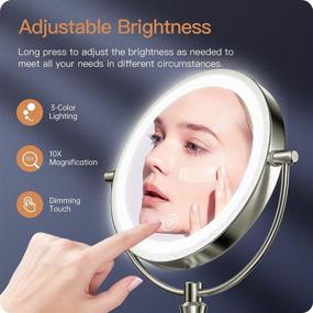 img 2 attached to 💄 Benbilry 8-inch LED Lighted Makeup Mirror with 3 Color Lighting Modes, 1X/10X Magnification, Rechargeable Dimmable Vanity Mirror, 54 LED Lights, Adjustable Brightness, Double-Sided Cordless Cosmetic Mirror