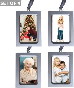 img 1 attached to 🖼️ Set of 4 Vertical Picture Frame Ornaments - Metallic Silver Design - Miniature Photo Frames for Christmas Tree - Holds 2x3-inch Photos