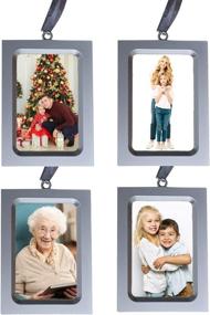 img 4 attached to 🖼️ Set of 4 Vertical Picture Frame Ornaments - Metallic Silver Design - Miniature Photo Frames for Christmas Tree - Holds 2x3-inch Photos