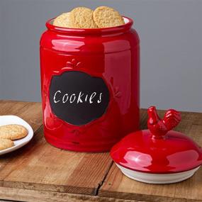 img 2 attached to 🐔 Farmhouse Kitchen Canisters Set of 3 with Rooster Lid - Premium Ceramic Jars for Food Storage - Airtight Antique Canister Set in Red with Chalkboard Labels