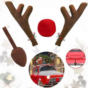 img 4 attached to Ankuka Car Reindeer Antlers & Nose Decorations for Christmas, Window Roof-Top & Front Grille Rudolf Reindeer Jingle Bell Costume Auto Accessories