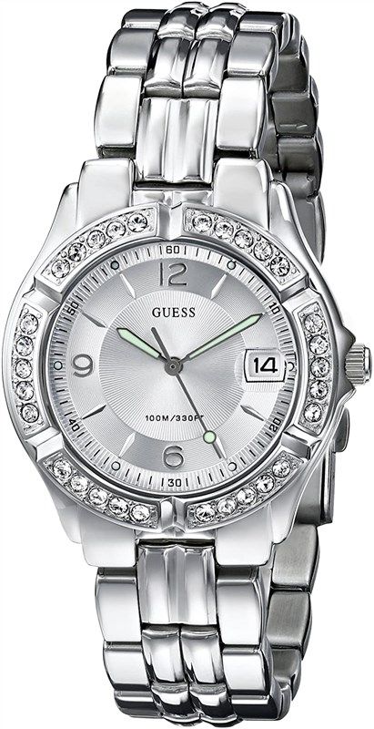 guess silver tone bracelet watch feature 로고