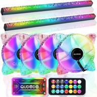 🎮 enhance your gaming experience with qudodo crystal diamond rgb case fan & light strip combo: 4 pack fans and 2 pack light strips, remote control, adjustable color and speed control hub, hydraulic bearing quiet cooling for pc case logo