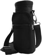 🚰 kisa water bottle holder carrier: adjustable shoulder strap, neoprene sleeve with 2 pockets for flask bottles, ideal for hiking and travel - fits 16oz, 17oz, 20oz, 24oz, 25oz, 32oz, and 40oz логотип