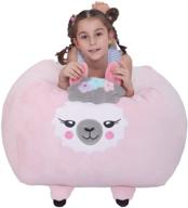 🦙 chener pink llama stuffed animal storage bean bag chair cover for kids - organize children's plush toys, stuffies holder - soft velvet fabric, machine washable cover, no fillers included logo