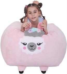 img 4 attached to 🦙 CHENER Pink Llama Stuffed Animal Storage Bean Bag Chair Cover for Kids - Organize Children's Plush Toys, Stuffies Holder - Soft Velvet Fabric, Machine Washable Cover, No Fillers Included