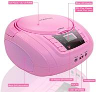 🎧 portable cd player for kids - classic stereo sound system boombox with fm radio, bluetooth, aux-in, usb playback - pink logo