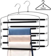 👖 pack of 4 magic 5-tiers multi pants hangers - heavy-duty chrome steel, 360° swivel hook, space-saving trouser slack pant hanger for wardrobe organization логотип