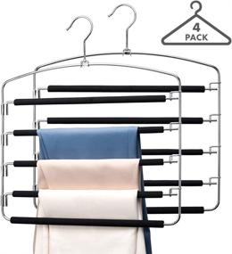 img 4 attached to 👖 Pack of 4 Magic 5-Tiers Multi Pants Hangers - Heavy-Duty Chrome Steel, 360° Swivel Hook, Space-Saving Trouser Slack Pant Hanger for Wardrobe Organization