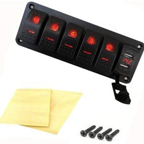 img 4 attached to 🔴 Switchtec 3 5 7 Gang Rocker Switch Aluminum Panel with 4.8 Amps Dual USB Rocker Style Fast Charger, Red Backlit LED, Pre-Wired for Marine, Boat, Car, Truck - 5 Switches & 4.8A USB (Red)
