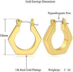 img 2 attached to 🔶 Real Gold Plated Hexagon Chunky Hoop Earrings - Geometric Gold Shape Hoops for Girls - Hexagon Gold Hoop Earrings - Cuff-style Geometry Hoop Earrings