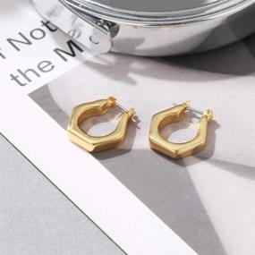 img 1 attached to 🔶 Real Gold Plated Hexagon Chunky Hoop Earrings - Geometric Gold Shape Hoops for Girls - Hexagon Gold Hoop Earrings - Cuff-style Geometry Hoop Earrings