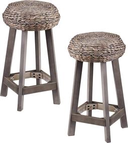 img 4 attached to 🪑 SEI Furniture Hyacinth Round Woven Fiber Seat Stool Set - Decorative Bohemian Style