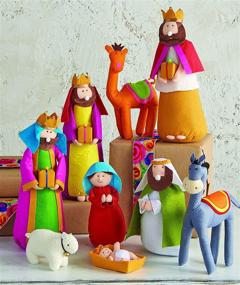 img 2 attached to 🎄 Betsey Cavallo's 15.5 Inch Tall Large Fabric Christmas Nativity Set - Exquisite 9-Piece Collection