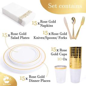 img 3 attached to 🍽️ Luxurious Gold Plastic Dinnerware Set - Complete 105 Pcs Service for 15 - Elegant Gold Plates, Salad Plates, Cups, Napkins, Forks, Knives & Spoons - Party Plates with Premium Cutlery and Utensils (Gold)