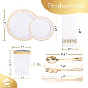 img 2 attached to 🍽️ Luxurious Gold Plastic Dinnerware Set - Complete 105 Pcs Service for 15 - Elegant Gold Plates, Salad Plates, Cups, Napkins, Forks, Knives & Spoons - Party Plates with Premium Cutlery and Utensils (Gold)