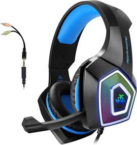 img 4 attached to 🎧 Gaming Headset with Mic for Xbox One PS4 PS5 PC Switch Tablet Smartphone - Stereo Over Ear Bass 3.5mm Microphone w/ Noise Canceling, 7 LED Light, Soft Memory Earmuffs (Includes Free Adapter)