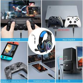 img 2 attached to 🎧 Gaming Headset with Mic for Xbox One PS4 PS5 PC Switch Tablet Smartphone - Stereo Over Ear Bass 3.5mm Microphone w/ Noise Canceling, 7 LED Light, Soft Memory Earmuffs (Includes Free Adapter)