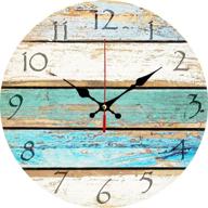 🕰️ vintage arabic numerals wall clock – 12" rustic mediterranean-style decor, shabby beach theme with weathered beachy boards design, ocean colors print on old paint boards, sky-inspired logo