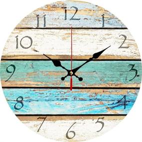 img 4 attached to 🕰️ Vintage Arabic Numerals Wall Clock – 12" Rustic Mediterranean-Style Decor, Shabby Beach Theme with Weathered Beachy Boards Design, Ocean Colors Print on Old Paint Boards, Sky-Inspired