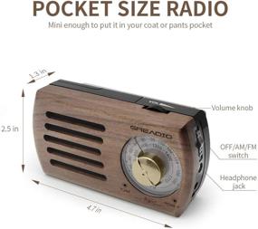 img 1 attached to 📻 Greadio Retro Walnut Wood Pocket Radio with Best Reception - Portable AM FM Radio with 3.5mm Headphone Jack, Battery Operated Transistor Personal Radio for Jogging, Walking, and Traveling