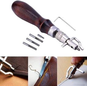 img 1 attached to 🔧 Enhance Your Leathercraft Work with the JMUIIU Leather Groover Tool Lacing Stitching Chisel Set - 7 in 1 Pro Adjustable Leather Craft Tool Kit, including 1/2/4/6 Prong Tools