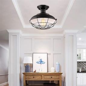 img 1 attached to 🏡 HMVPL Farmhouse Close to Ceiling Light: Stylish Metal Cage Semi Flush Mount for Kitchen Island, Dining Room, Foyer, Hallway, Porch, Entryway, and Bedroom