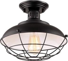 img 4 attached to 🏡 HMVPL Farmhouse Close to Ceiling Light: Stylish Metal Cage Semi Flush Mount for Kitchen Island, Dining Room, Foyer, Hallway, Porch, Entryway, and Bedroom