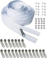 white nylon coil zipper roll - zipper repair kit 10 yards with 20pcs zipper sliders, zipper pull, and 30pcs zipper stops - ideal for upholstery sewing logo