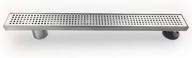 🚿 neodrain 24-inch offset side outlet linear shower drain: quadrato pattern, brushed 304 stainless steel, hair strainer catcher, with leveling foot logo