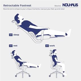 img 3 attached to Nouhaus Rewind Ergonomic Office Chair: Footrest, Lumbar Support, Swivel & Rolling. Mesh High Back Task Chair with Wheels for Home Office, Comfortable Gamer Chair (Grey)