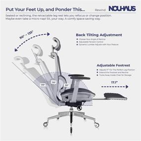 img 1 attached to Nouhaus Rewind Ergonomic Office Chair: Footrest, Lumbar Support, Swivel & Rolling. Mesh High Back Task Chair with Wheels for Home Office, Comfortable Gamer Chair (Grey)