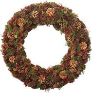 🌲 dii camz35915 pinecone & holly 22" seasonal wreath: festive fall & winter door or wall décor for thanksgiving & christmas celebration логотип