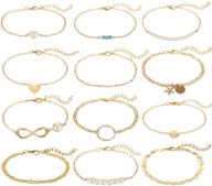 💫 softones 12pcs simple silver gold bracelets: elegant pearl bracelet set for women and girls; adjustable and handmade with delicate charms logo