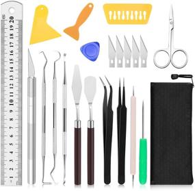 img 4 attached to 🛠️ 22PCS Craft Weeding Tools Set for Silhouettes, Lettering, Cutting, Splicing - Precision Vinyl Weeding Tool Kit with Scissors, Hook Weeder, Scrapers, Carving Knife