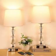 pair of crystal table lamps, 3-way dimmable touch control lamps with dual usb ports, bedside lamps with one ac outlet, elegant crystal bedroom lamps, ideal decor nightstand lamps, includes 2 bulbs логотип