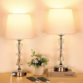 img 4 attached to Pair of Crystal Table Lamps, 3-Way Dimmable Touch Control Lamps with Dual USB Ports, Bedside Lamps with One AC Outlet, Elegant Crystal Bedroom Lamps, Ideal Decor Nightstand Lamps, Includes 2 Bulbs