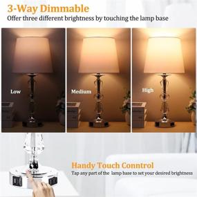 img 3 attached to Pair of Crystal Table Lamps, 3-Way Dimmable Touch Control Lamps with Dual USB Ports, Bedside Lamps with One AC Outlet, Elegant Crystal Bedroom Lamps, Ideal Decor Nightstand Lamps, Includes 2 Bulbs