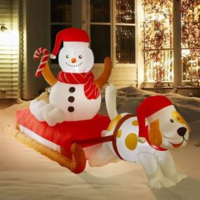 img 4 attached to 🎄 Nifti Nest 4.75 Ft Tall x 8 Ft Long Christmas Inflatable with Season's Sled, Snowman, Cute Dog, Built-in LED Lights - Ultimate Outdoor/Indoor Christmas Decorations, Perfect for Lawn Party Décor!