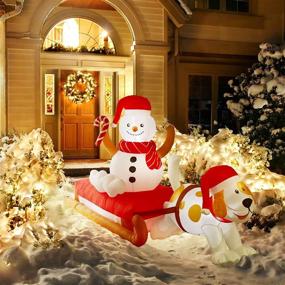 img 1 attached to 🎄 Nifti Nest 4.75 Ft Tall x 8 Ft Long Christmas Inflatable with Season's Sled, Snowman, Cute Dog, Built-in LED Lights - Ultimate Outdoor/Indoor Christmas Decorations, Perfect for Lawn Party Décor!