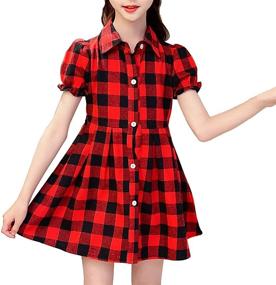 img 4 attached to Little & Big Girls' Kids Check Plaid Shirt Dress: Stylish Collar Neck Long Sleeve Button Down for Casual Charm