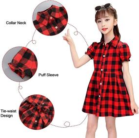 img 1 attached to Little & Big Girls' Kids Check Plaid Shirt Dress: Stylish Collar Neck Long Sleeve Button Down for Casual Charm