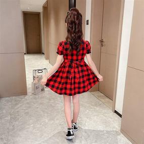 img 3 attached to Little & Big Girls' Kids Check Plaid Shirt Dress: Stylish Collar Neck Long Sleeve Button Down for Casual Charm
