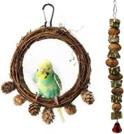 enhance your bird's habitat with the atb2u wooden bird swing perch - natural wood hanging toy 🐦 for small sized birds - chewing and playing delight for parrots, parakeets, budgies, and cockatiels in cage hammock логотип