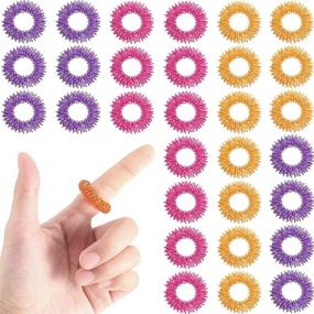 img 4 attached to 🟠 30-Piece Spiky Sensory Finger Rings: Stress Reducing Acupressure Ring Set for Teens, Adults – Silent Massager in Pink, Orange, Purple