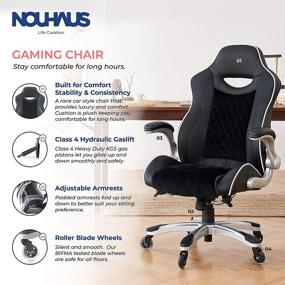 img 3 attached to NOUHAUS Velour Office Chair: Ergonomic Racing Gamer Chair with Retractable Armrest, Blade Wheels, & Swivel Feature – Perfect for Gaming Desk!