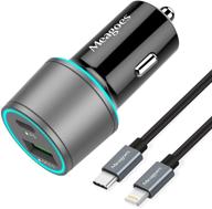 быстрая зарядка для iphone с помощью автомобильной зарядки meagoes 20w pd rapid usb c + 3.3 фута кабеля mfi certified type c to lightning - для iphone 13/12/pro max/mini/11/xs/xr/x/8 plus/se/ipad mini 5/air 3. логотип