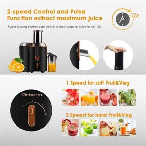 img 1 attached to 🍊 Picberm Wide Mouth Juicer Extractor: 3 Speed Centrifugal Machine for Fruit and Vegetable, 800W/20000RPM, Easy to Clean & BPA Free - Black