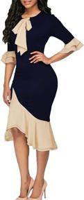 img 4 attached to HZSONNE Women's Crew Neck Bow Tie Half Bell Sleeve Patchwork Ruffle Hem S-Line Bodycon Fishtail Dress – Maxi Outfit